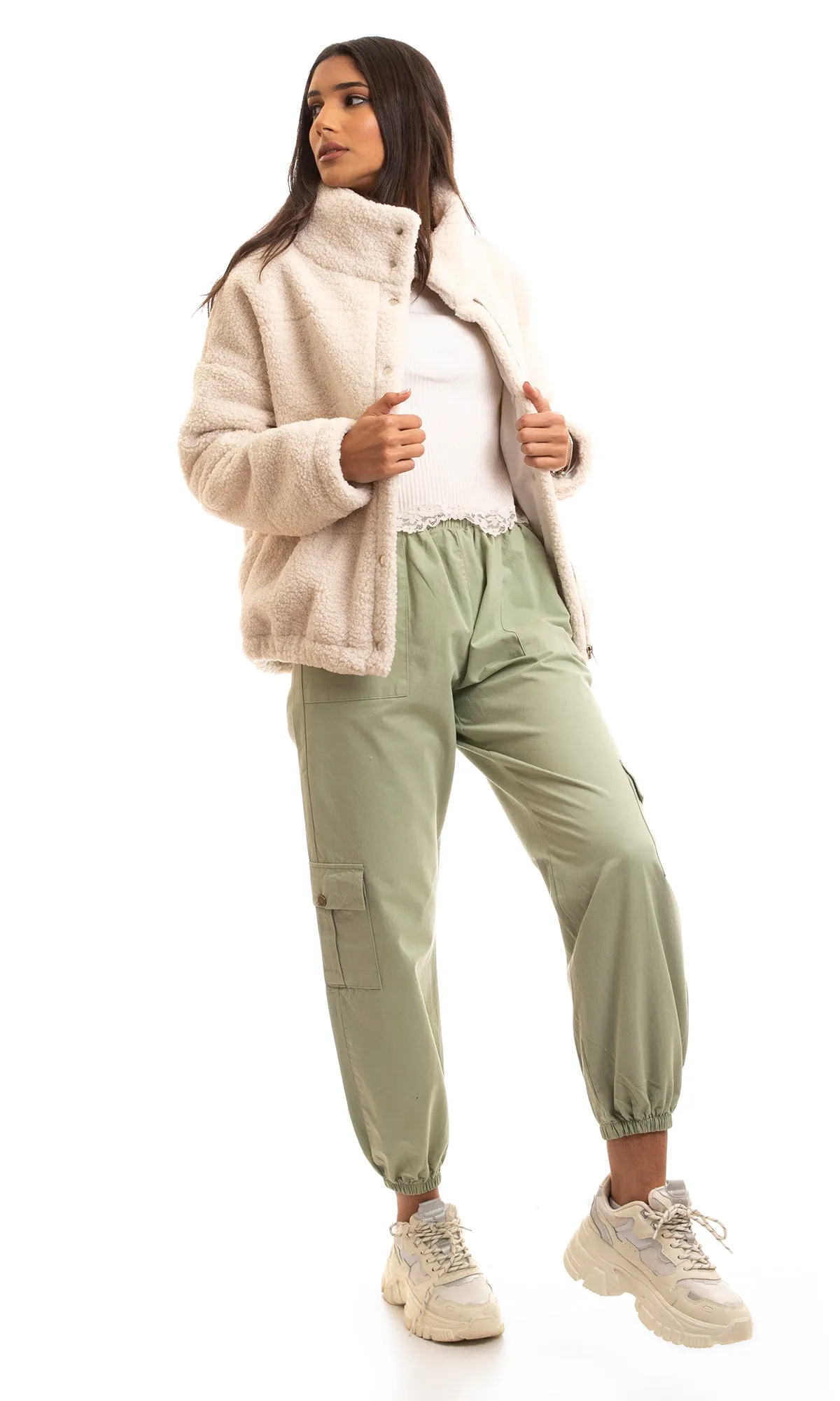 95889 Wool Snap Buttons Winter Jacket - Off White