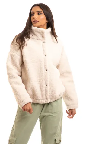 95889 Wool Snap Buttons Winter Jacket - Off White