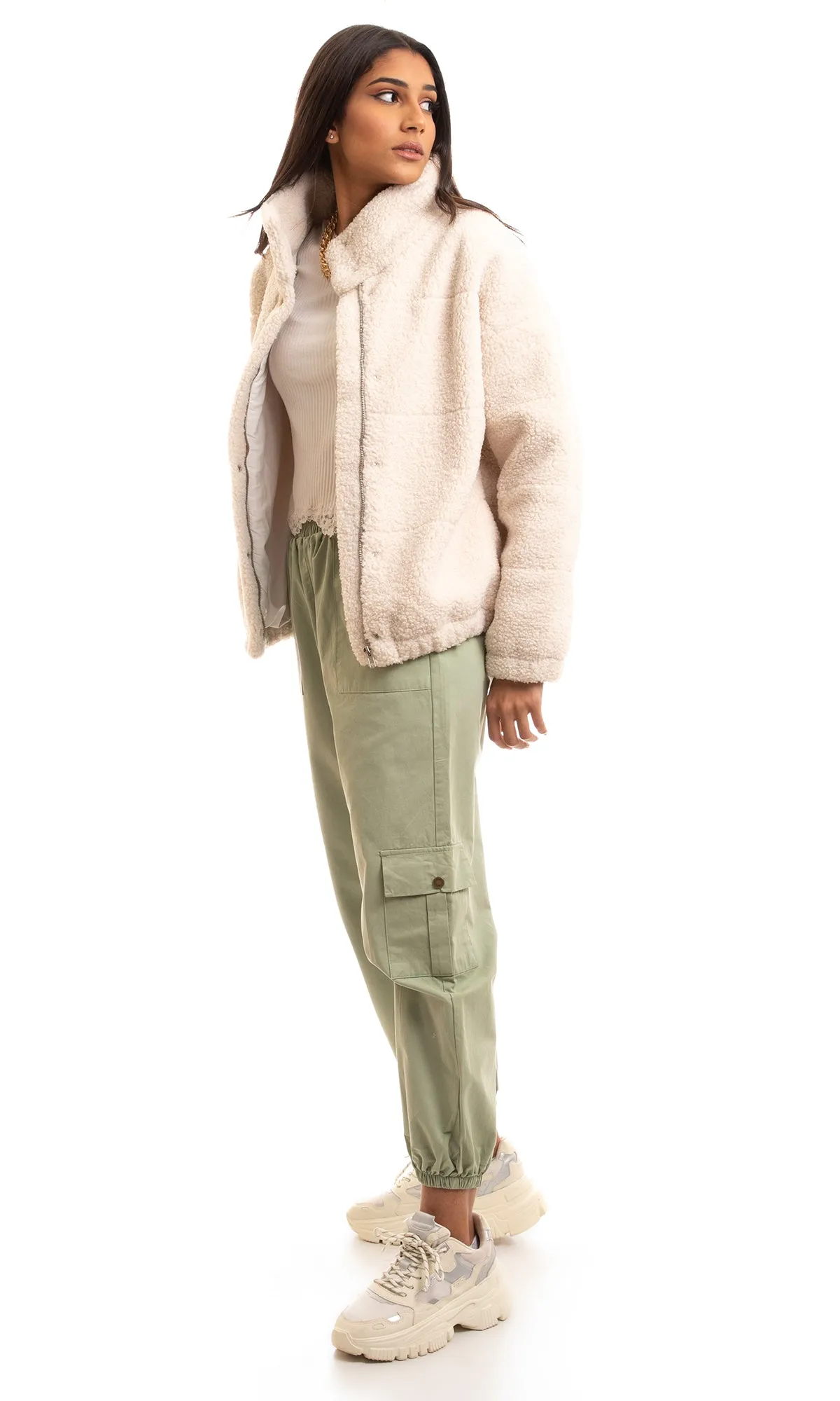 95889 Wool Snap Buttons Winter Jacket - Off White