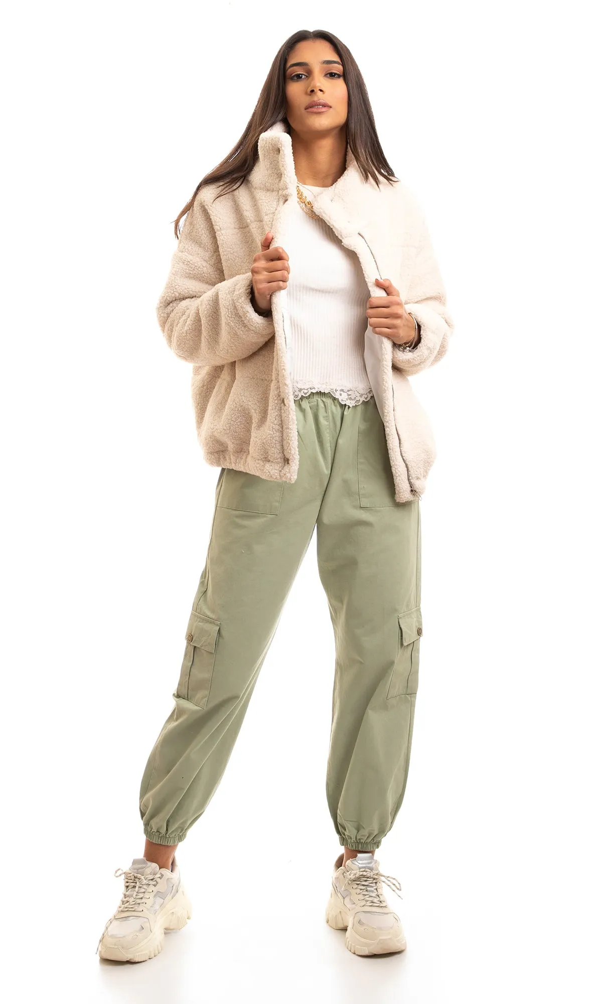 95889 Wool Snap Buttons Winter Jacket - Off White