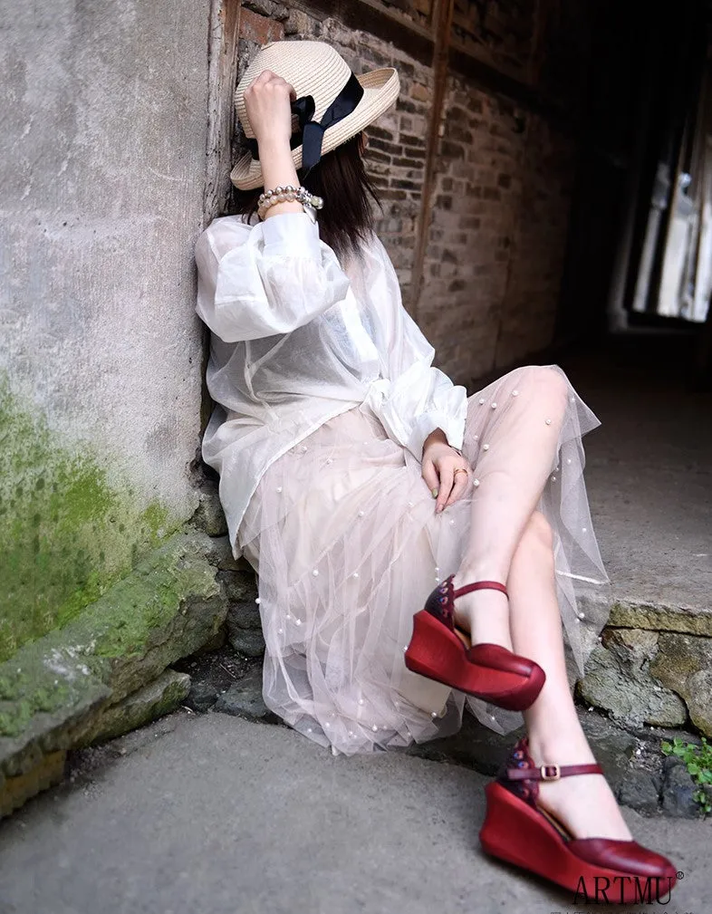 ARTMU WIDE FIT WEDGES IN EMBELLISHED DESIGN