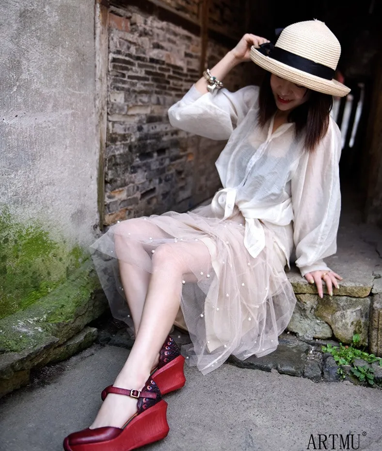 ARTMU WIDE FIT WEDGES IN EMBELLISHED DESIGN