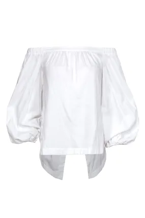 BCBG Max Azria - White Off-The-Shoulder Open Back Long Sleeve Blouse Sz XXS