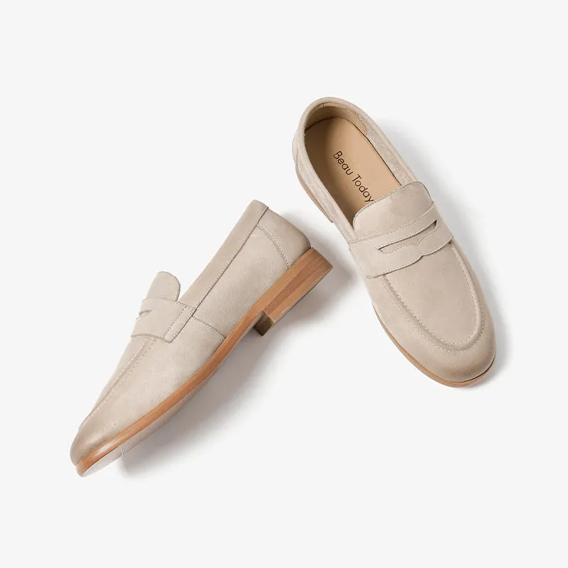 BeauToday Women's Handmade Nubuck Calfskin Penny Loafers for Summer Walking and Driving