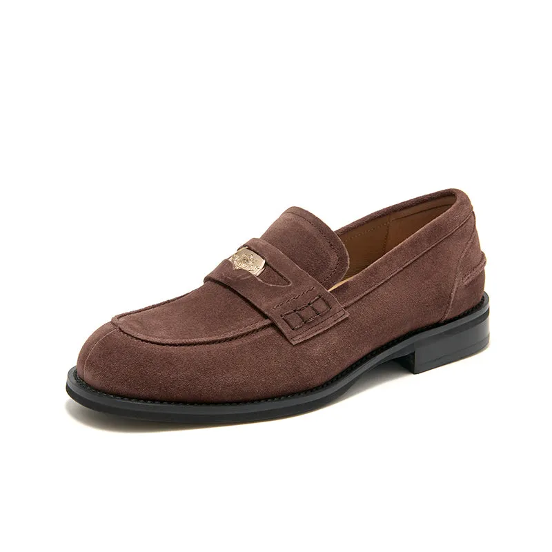 BeauToday Womens Penny Loafers Business Casual Suede Cow Leather Loafers with Round Toe