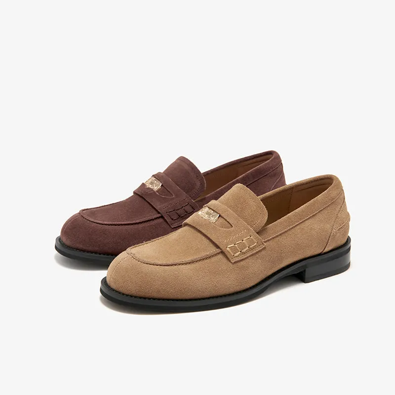 BeauToday Womens Penny Loafers Business Casual Suede Cow Leather Loafers with Round Toe