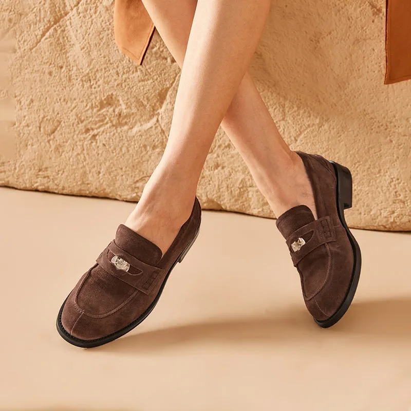 BeauToday Womens Penny Loafers Business Casual Suede Cow Leather Loafers with Round Toe