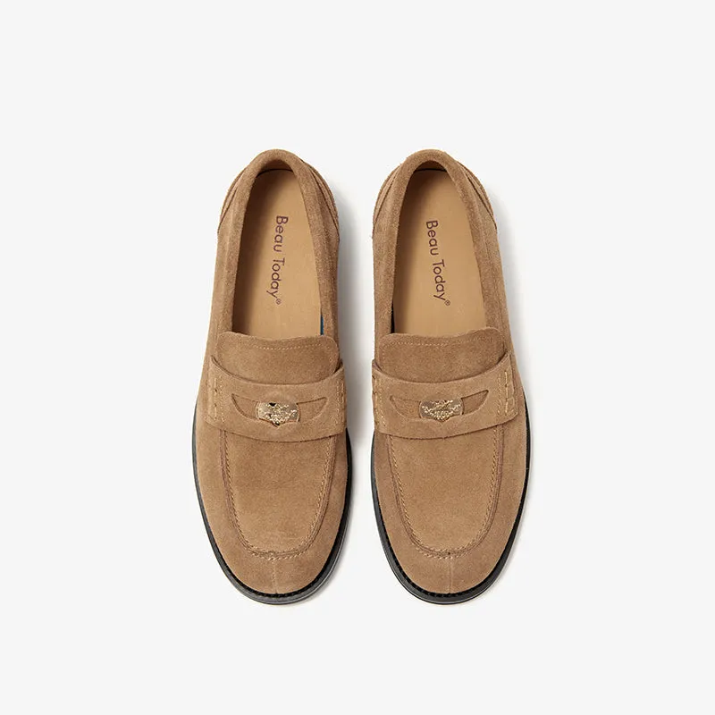 BeauToday Womens Penny Loafers Business Casual Suede Cow Leather Loafers with Round Toe