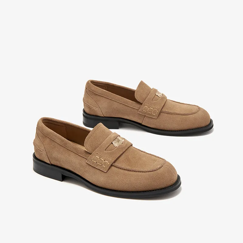BeauToday Womens Penny Loafers Business Casual Suede Cow Leather Loafers with Round Toe