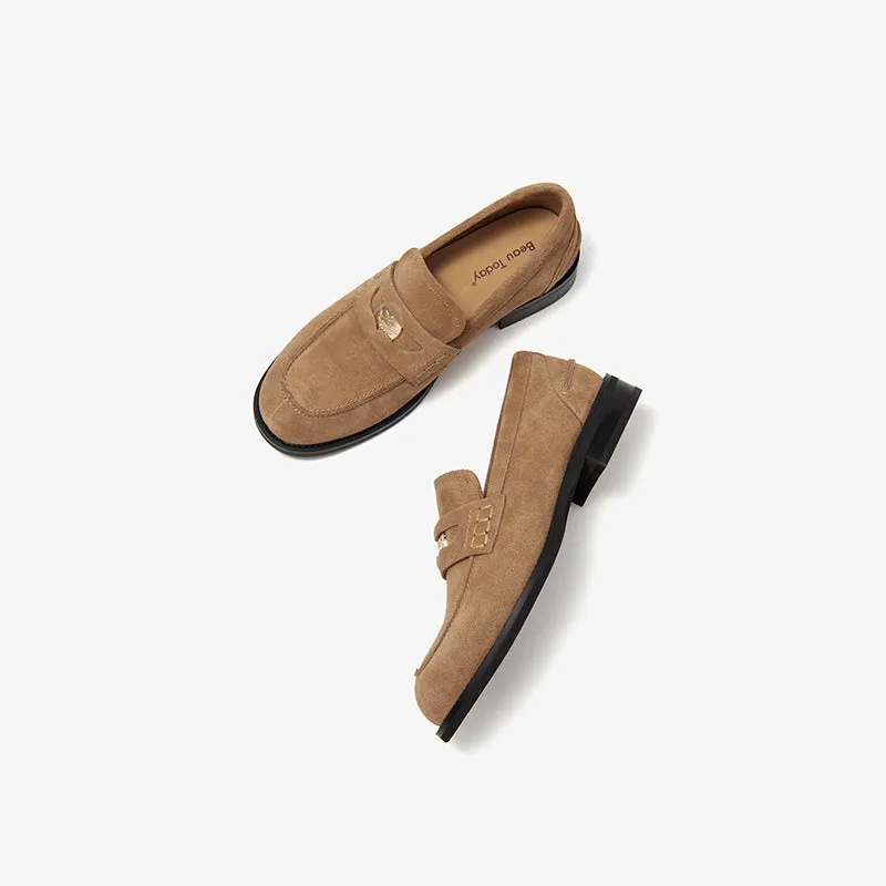 BeauToday Womens Penny Loafers Business Casual Suede Cow Leather Loafers with Round Toe