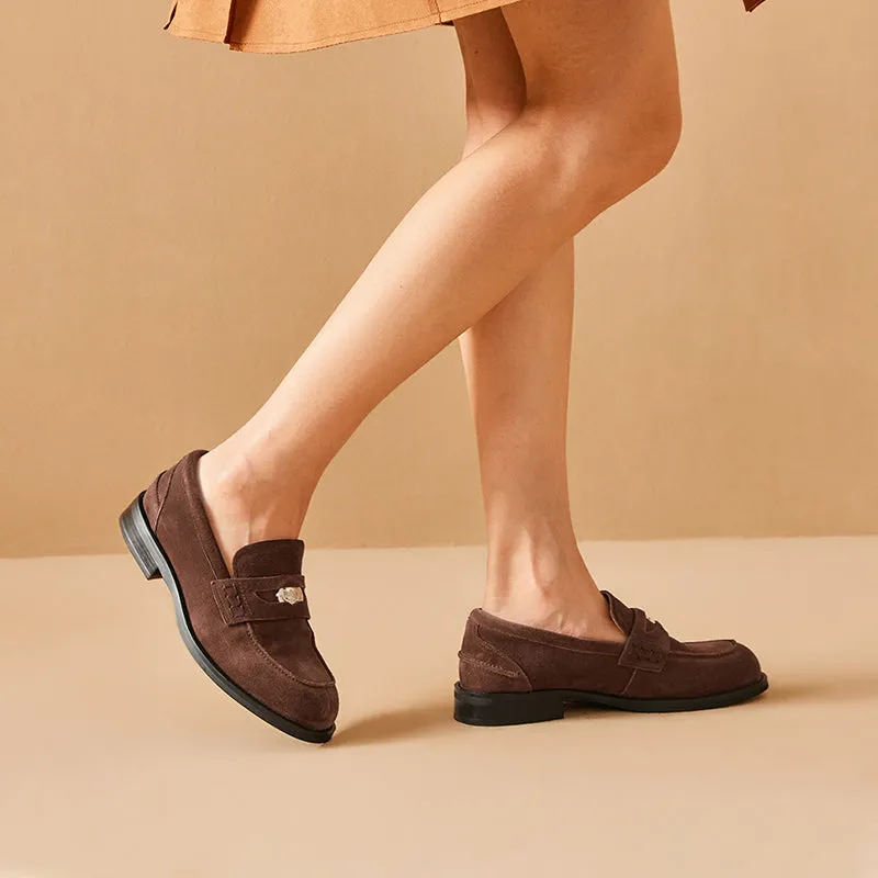 BeauToday Womens Penny Loafers Business Casual Suede Cow Leather Loafers with Round Toe