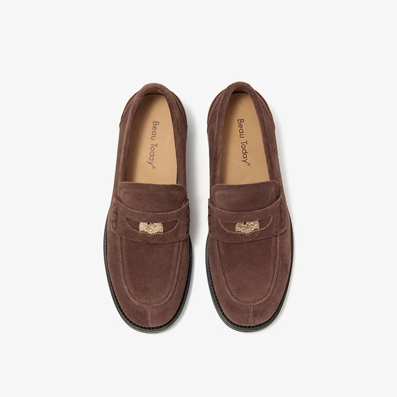BeauToday Womens Penny Loafers Business Casual Suede Cow Leather Loafers with Round Toe