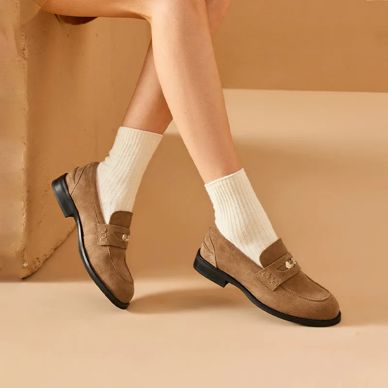 BeauToday Womens Penny Loafers Business Casual Suede Cow Leather Loafers with Round Toe