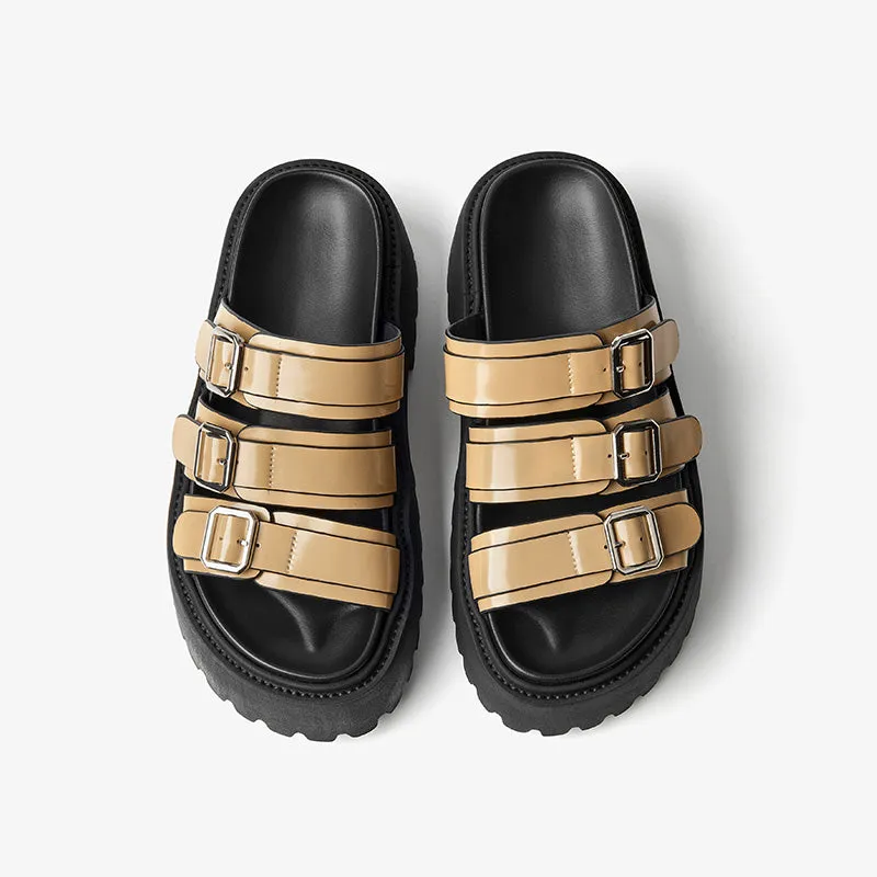 BeauToday Women's Platform Sole Slippers with Metal Buckle Strap