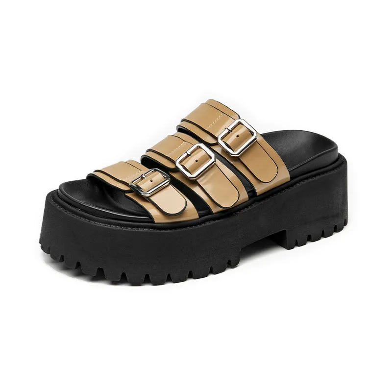 BeauToday Women's Platform Sole Slippers with Metal Buckle Strap