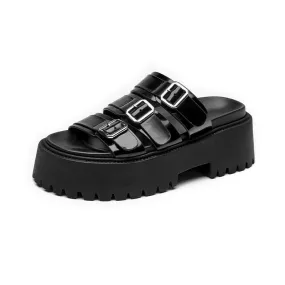 BeauToday Women's Platform Sole Slippers with Metal Buckle Strap