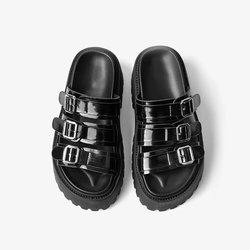 BeauToday Women's Platform Sole Slippers with Metal Buckle Strap