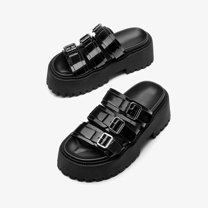 BeauToday Women's Platform Sole Slippers with Metal Buckle Strap
