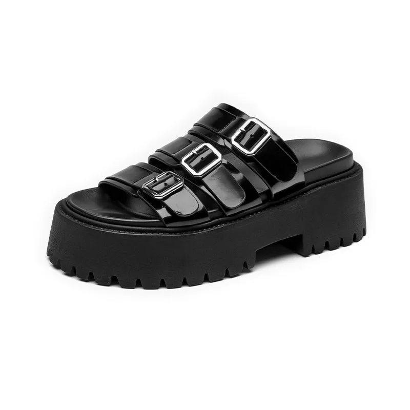 BeauToday Women's Platform Sole Slippers with Metal Buckle Strap