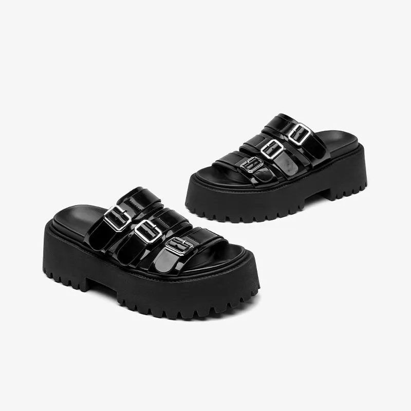 BeauToday Women's Platform Sole Slippers with Metal Buckle Strap