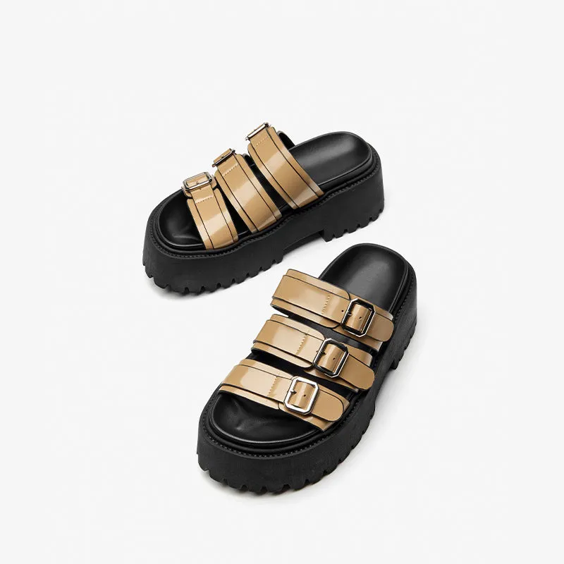 BeauToday Women's Platform Sole Slippers with Metal Buckle Strap