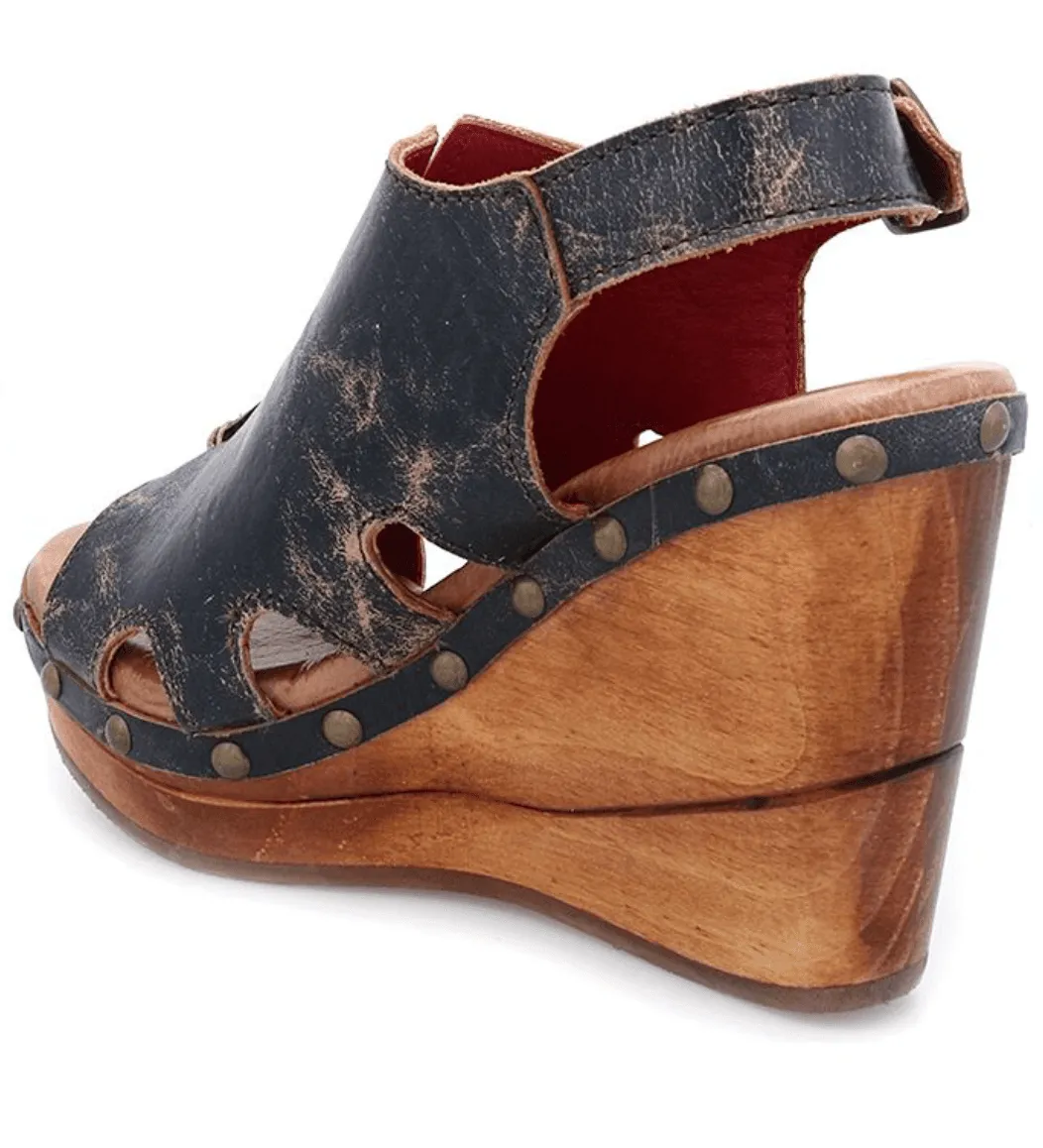 Bed Stu Women's Naiya Black Lux Leather Wedge Sandals F399026