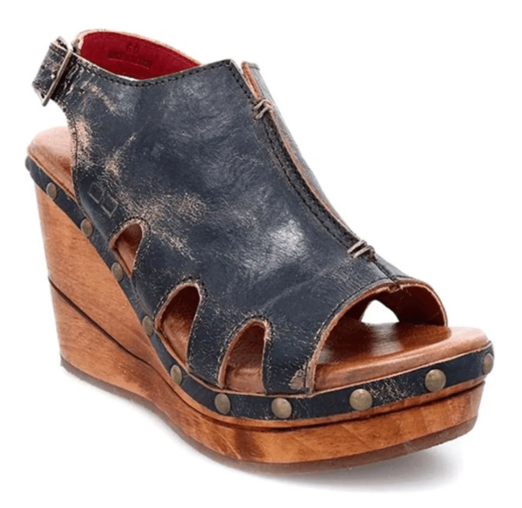 Bed Stu Women's Naiya Black Lux Leather Wedge Sandals F399026
