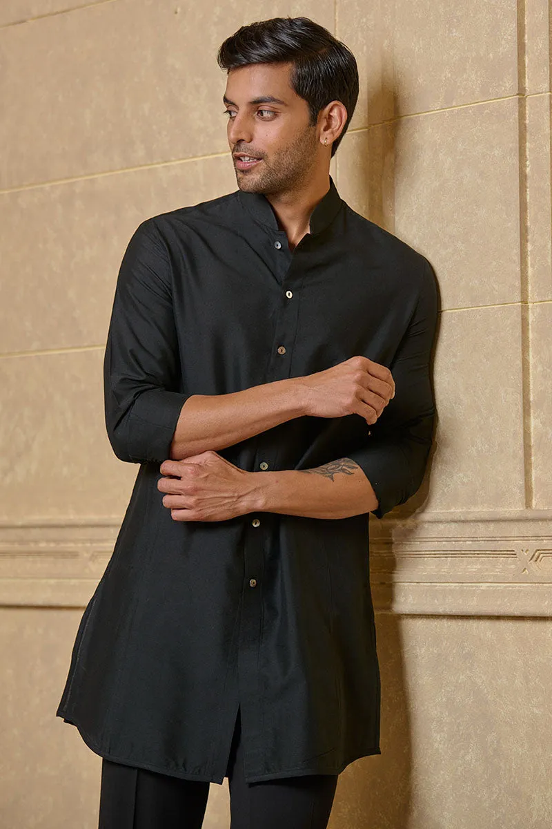 Black Front Open Kurta
