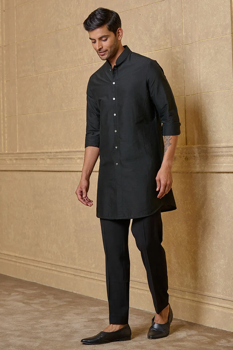 Black Front Open Kurta