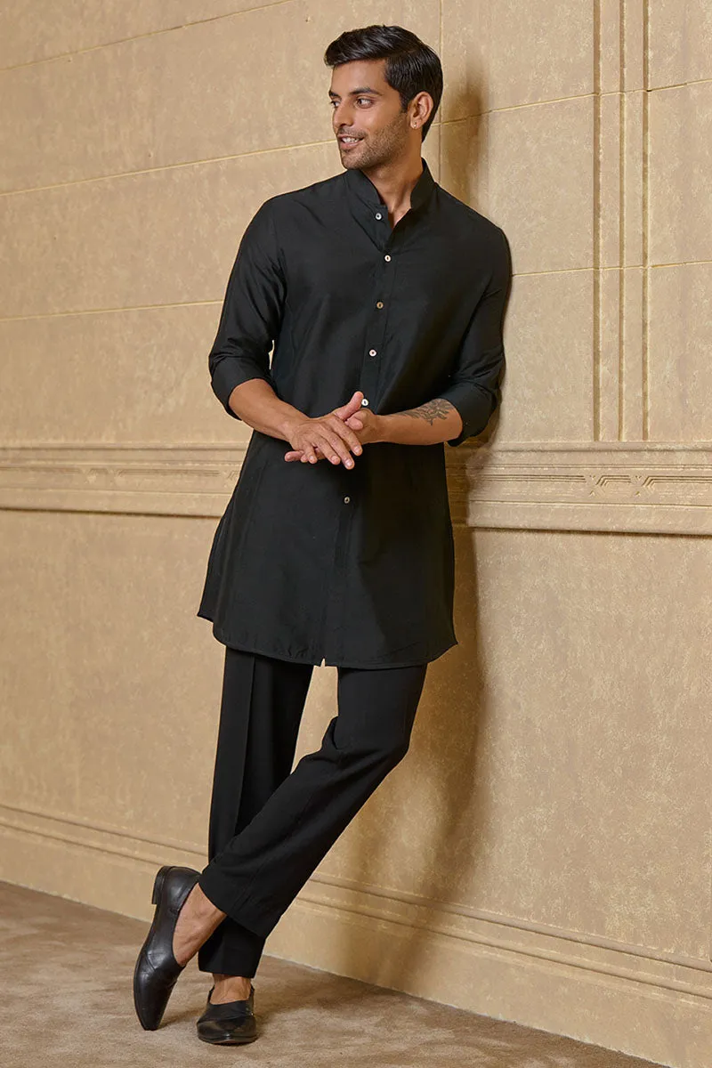 Black Front Open Kurta