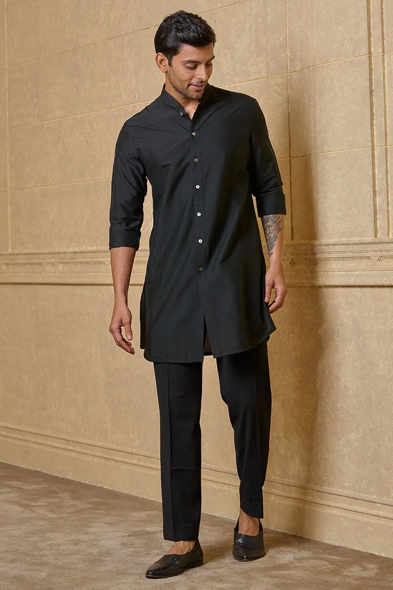 Black Front Open Kurta