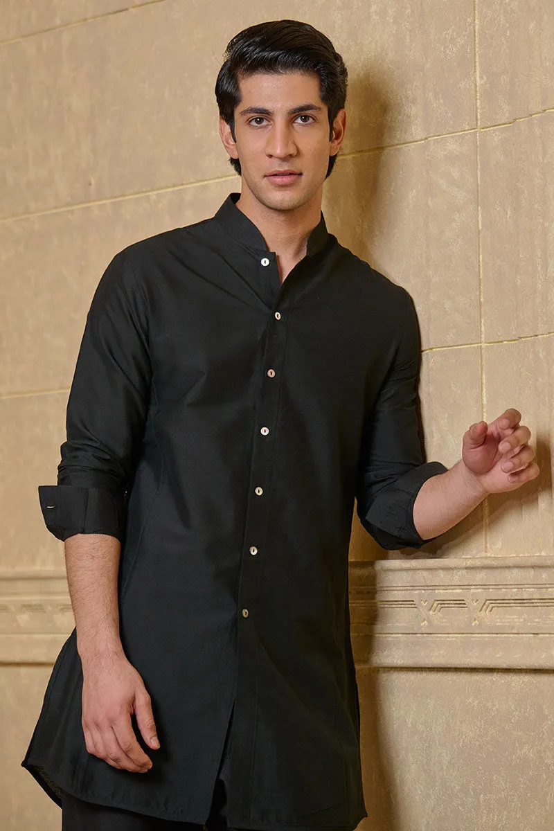 Black Front Open Kurta