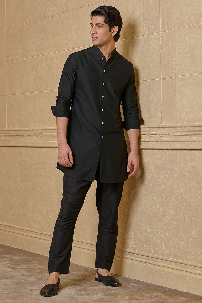 Black Front Open Kurta
