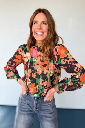 Black Multi Tucked Eyelet Detail Top