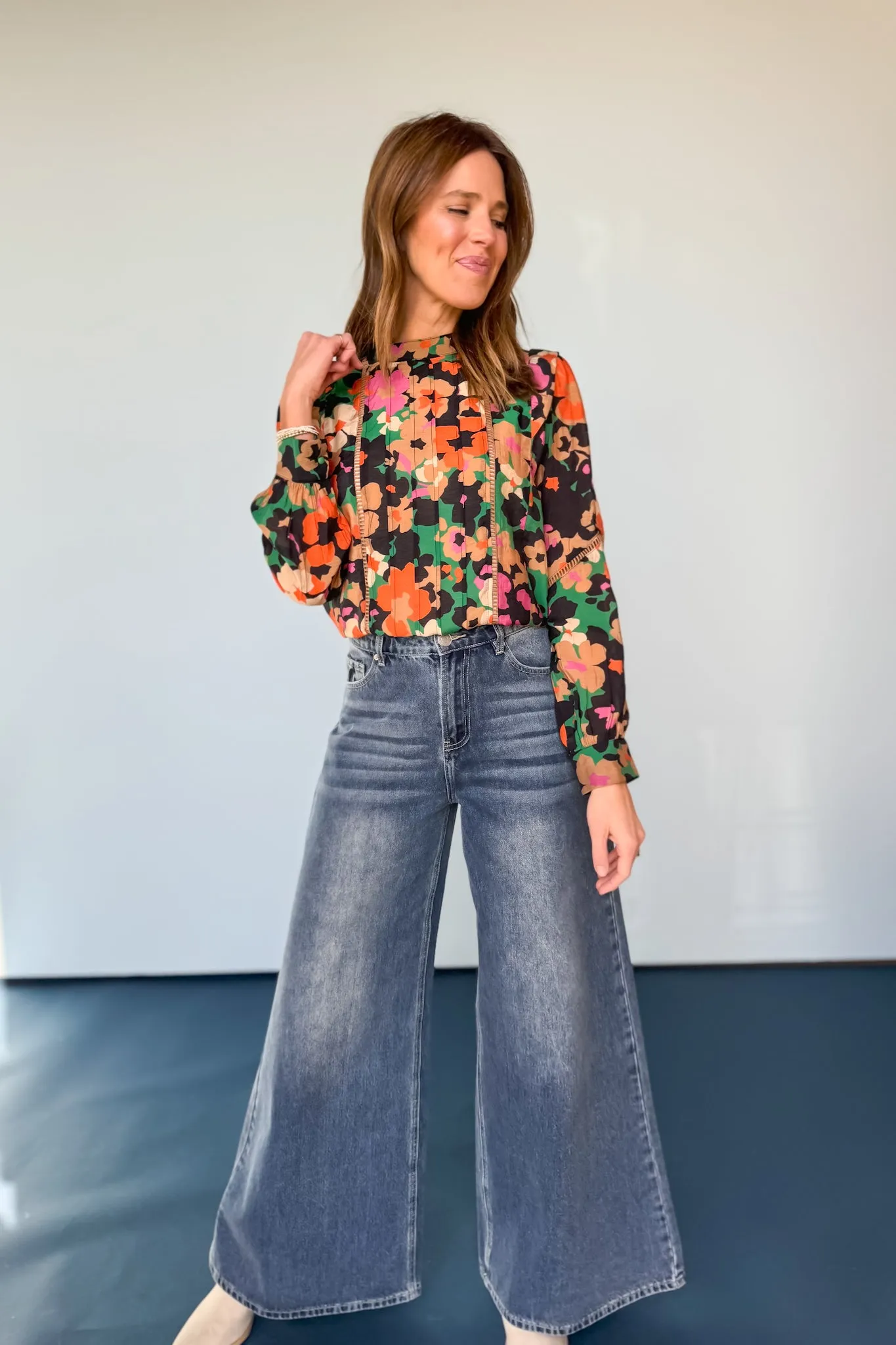 Black Multi Tucked Eyelet Detail Top