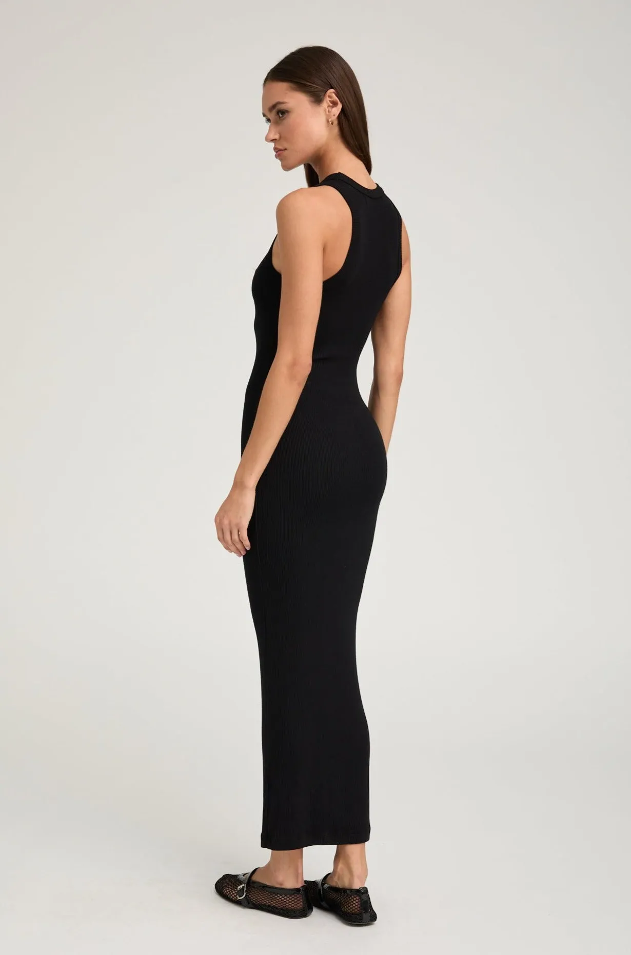 Black Rib Racer Maxi Dress