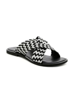 Black White Weaved Cross Strap Sandal