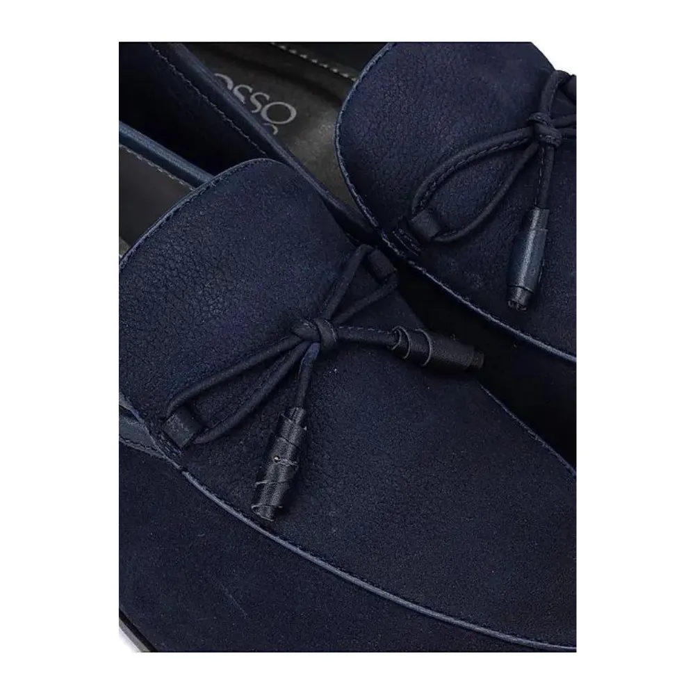 Blue Textured Loafers With Bow Detail