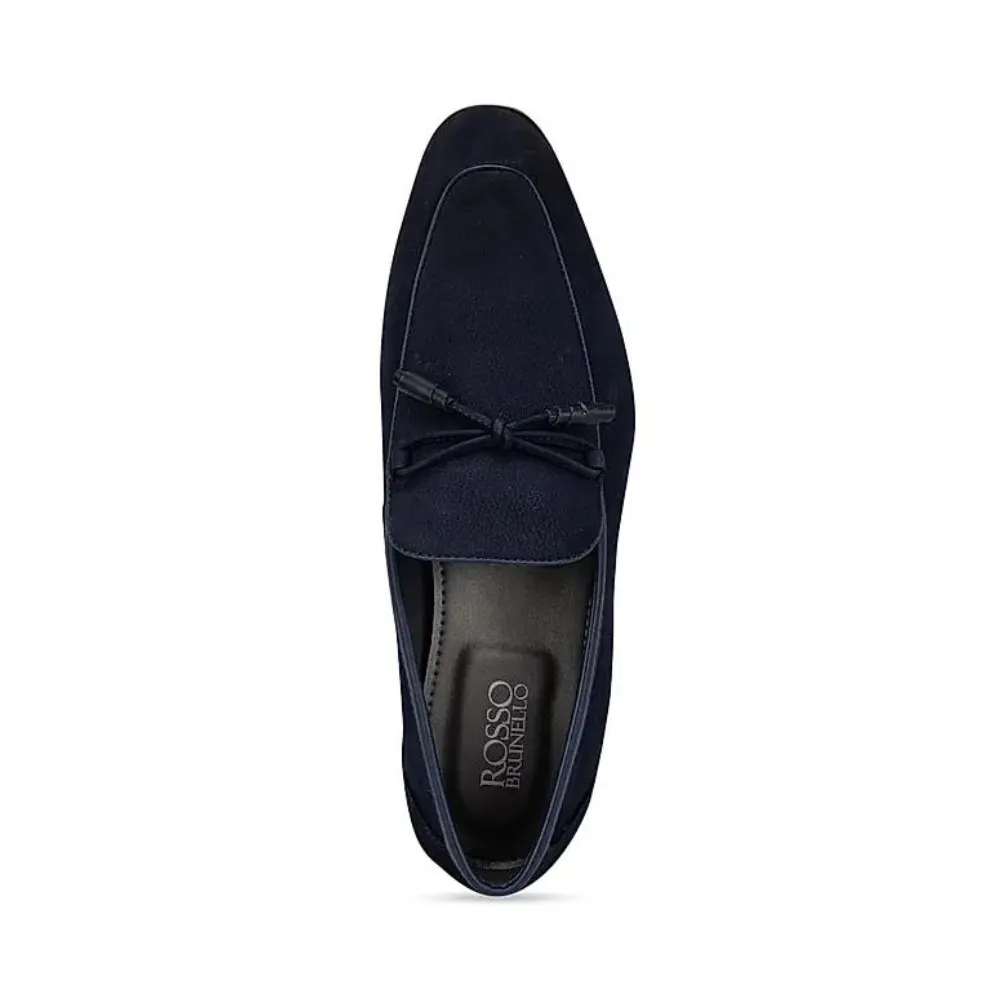 Blue Textured Loafers With Bow Detail