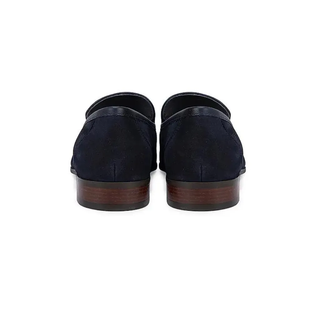 Blue Textured Loafers With Bow Detail