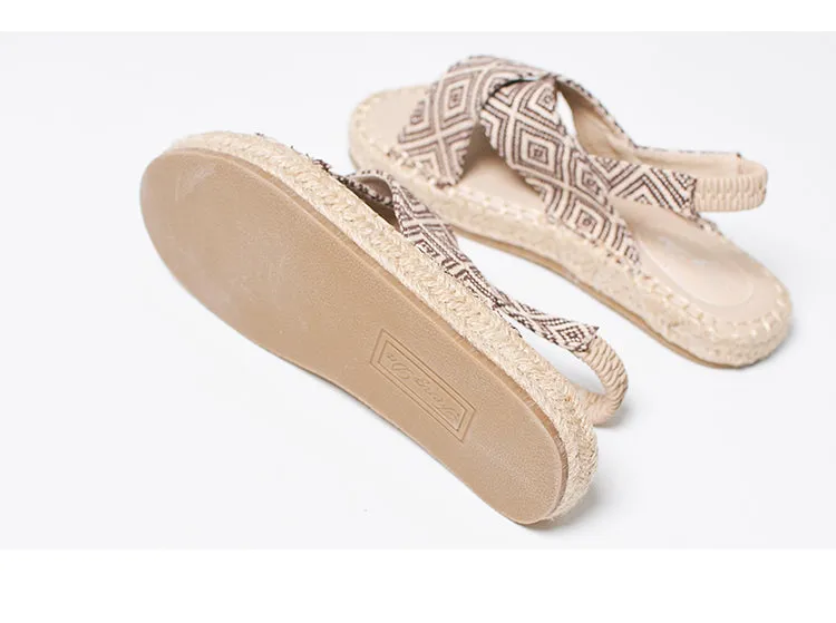 BOOPDO DESIGN CROSS STRAP SANDALS IN GEOMETRIC PRINT