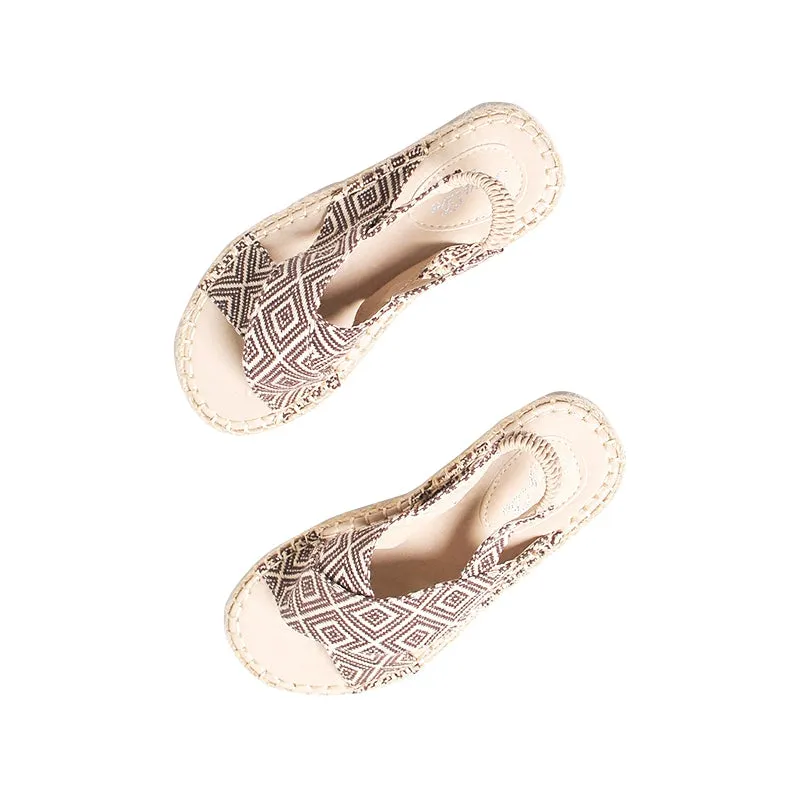 BOOPDO DESIGN CROSS STRAP SANDALS IN GEOMETRIC PRINT