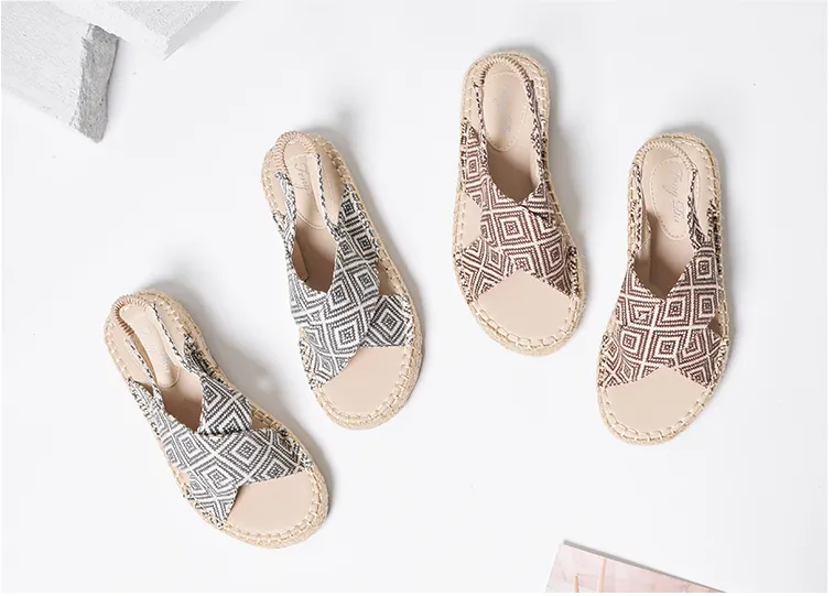BOOPDO DESIGN CROSS STRAP SANDALS IN GEOMETRIC PRINT