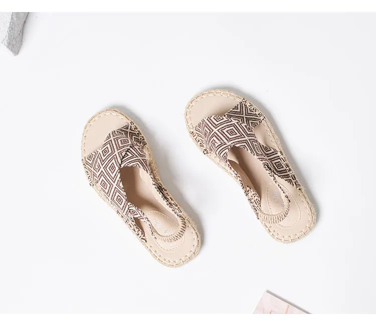 BOOPDO DESIGN CROSS STRAP SANDALS IN GEOMETRIC PRINT