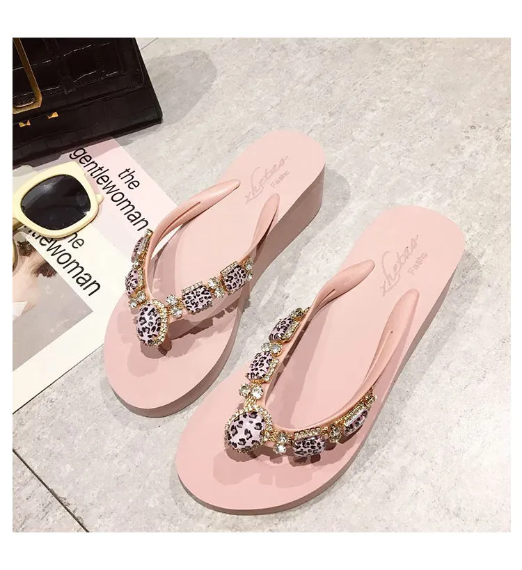 BOOPDO DESIGN EMBELLISHED WEDGE FLIP FLOPS