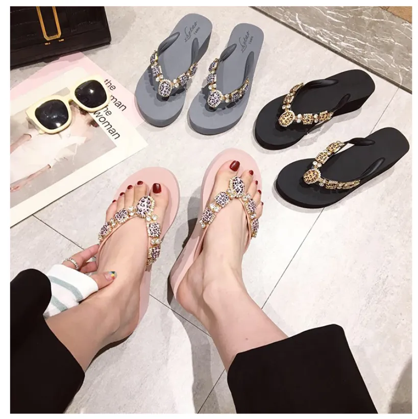 BOOPDO DESIGN EMBELLISHED WEDGE FLIP FLOPS