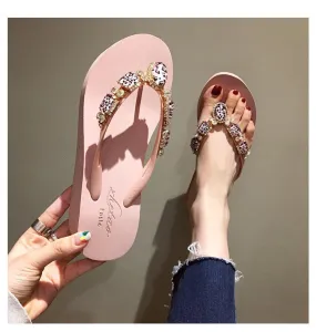 BOOPDO DESIGN EMBELLISHED WEDGE FLIP FLOPS