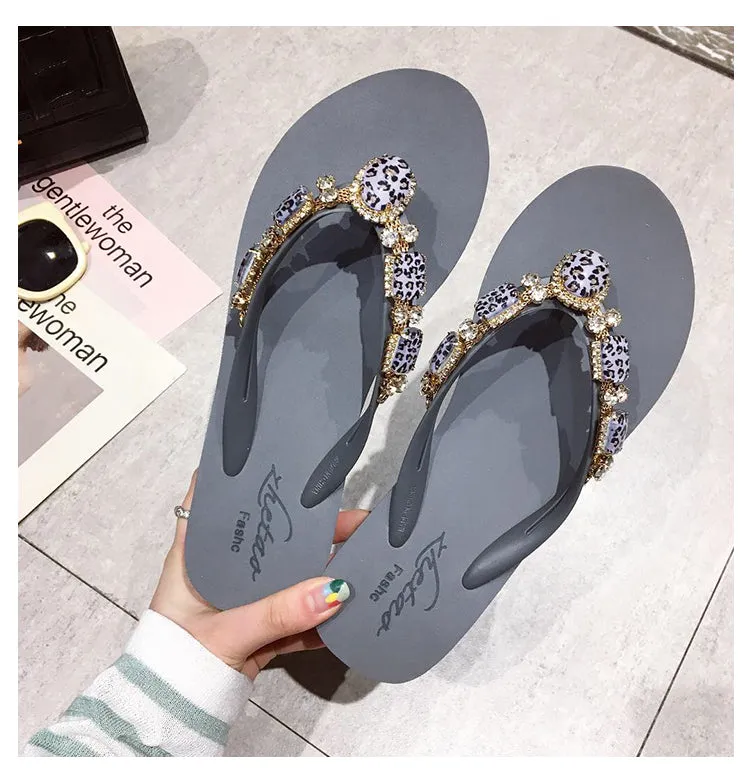 BOOPDO DESIGN EMBELLISHED WEDGE FLIP FLOPS