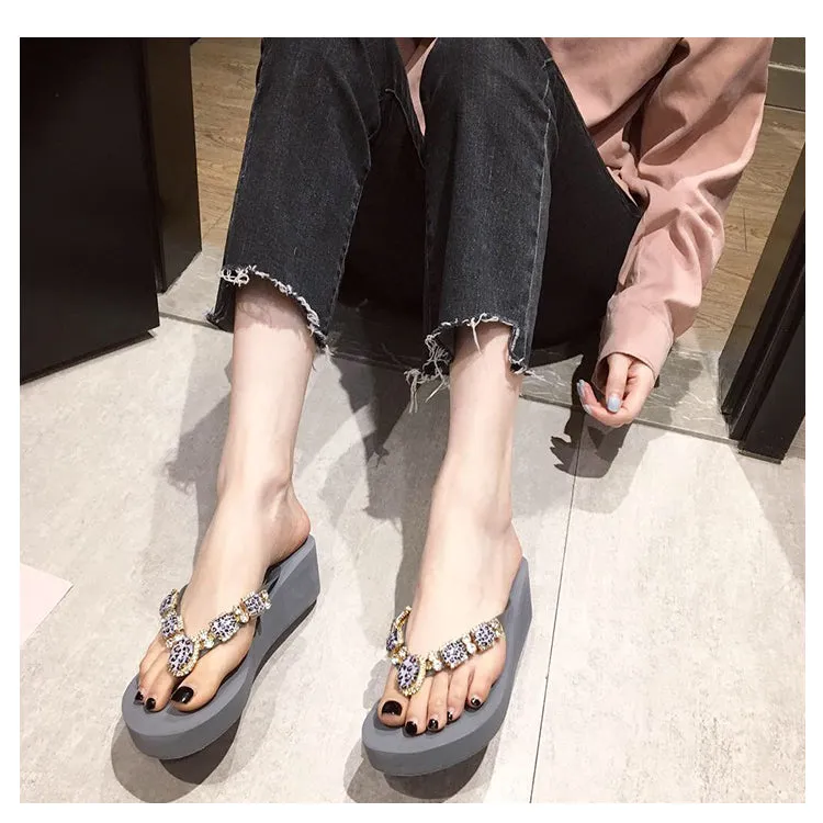 BOOPDO DESIGN EMBELLISHED WEDGE FLIP FLOPS