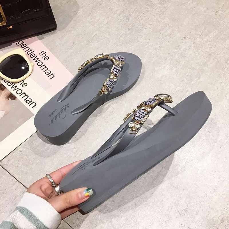 BOOPDO DESIGN EMBELLISHED WEDGE FLIP FLOPS